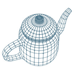 Teapot futuristic wireframe model. Low poly object. Connection structure. Polygonal mesh teapot. © JEGAS RA