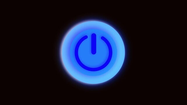 Animated blue power button glowing neon seamless loop 4k ultra hd digital interface technology energy. Glowing blue power button animation seamless loop 4k ultra hd technology.