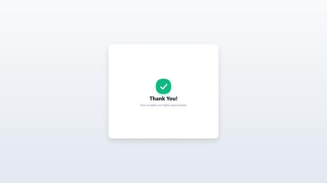 Minimalist customer survey animation showing user choosing primary reason option on white card
