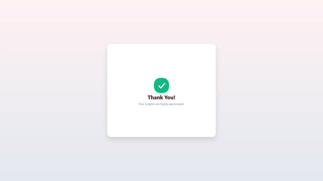 Brand referral source customer survey questionnaire animation with choice selection and success badge