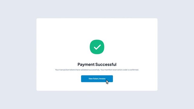 Flight transportation online ticket booking application layout with secure checkout gateway and receipt invoice