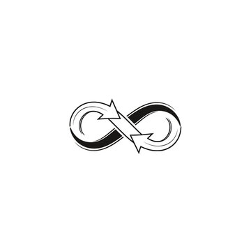 Infinity loop symbol with arrows in black graphic style