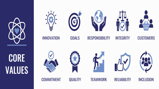 Corporate core values icon set flat vector design for business principles and corporation
