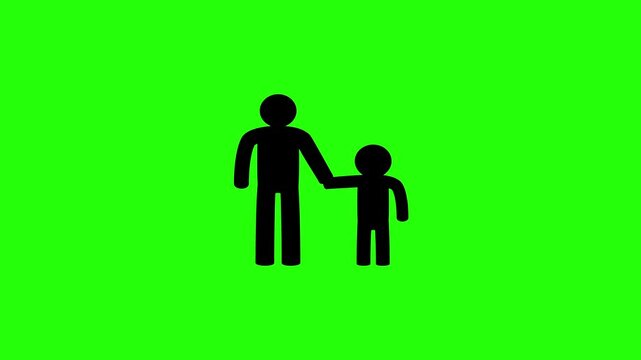 Premium 4K motion graphic of an adult holding hands with a child silhouette bouncing. Ideal asset for lost and found info or parenting guide video.