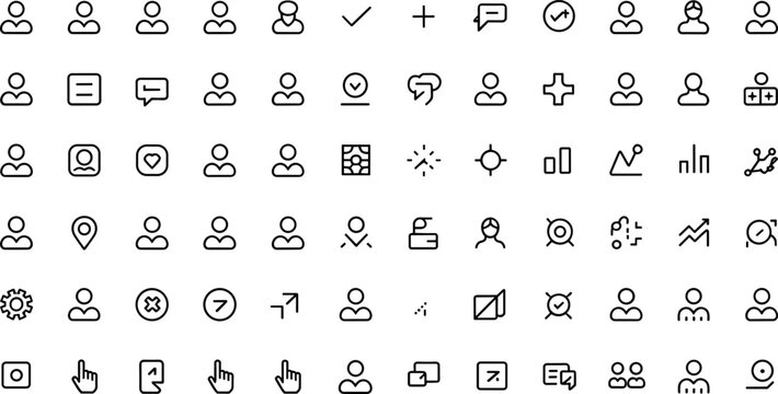 User Profile and People Management Line Icon Set Vector Collection Featuring Account Settings Social and Interface Symbols on Gray Background