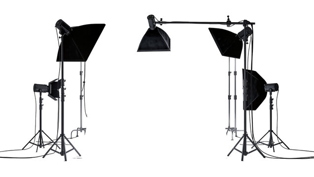 Professional studio lighting equipment setup, isolated on transparent background