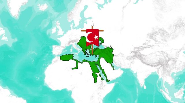 Ottoman Empire expansion animation footage over a historical European and asian map