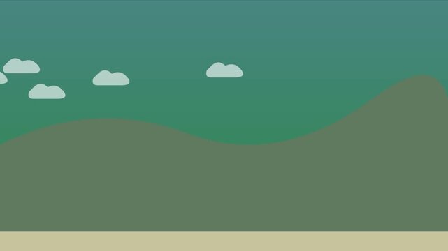 Abstract landscape with rolling hills and sun rising behind mountains, motion background.