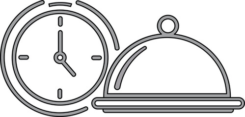 Black and white line of an alarm clock and covered serving tray dome food cover time © ABDUL MATIN