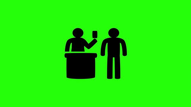 Premium 4K motion graphic of an immigration officer checking a passenger document silhouette bouncing. Ideal asset for airport customs video.