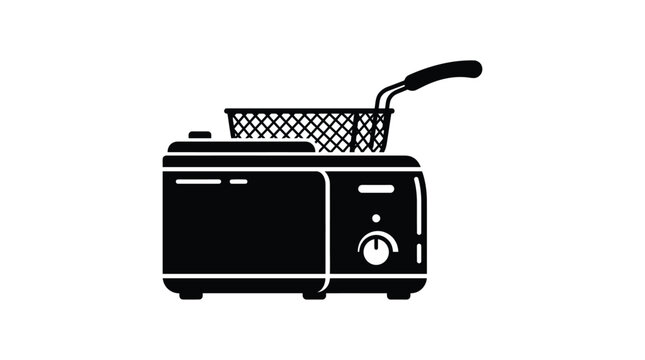 deep fryer with basket silhouette black white background appliance kitchen food cooking