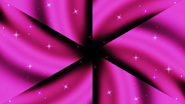 Vibrant pink background with a black starburst design and white sparkles