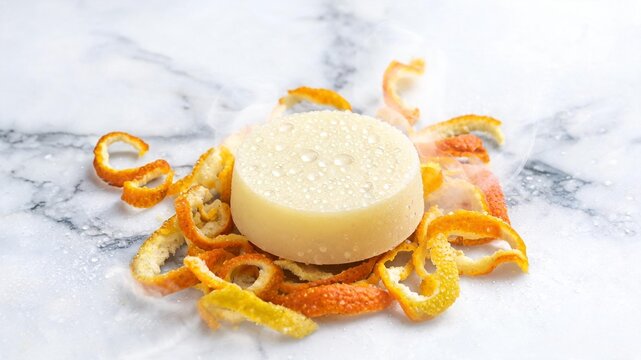 Yellow steamer with curled citrus zest and fresh droplets, bright and clean