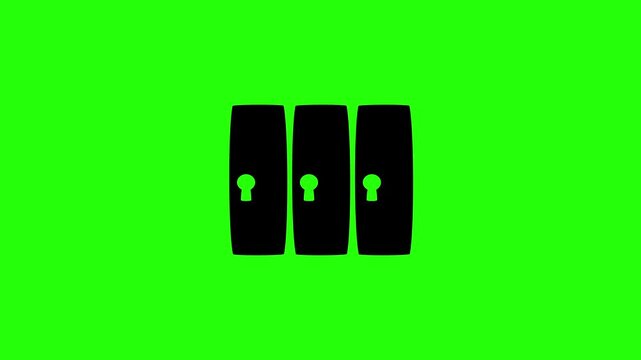Premium 4K motion graphic of public storage locker cabinets with keyholes for rental silhouette bouncing. Clean asset for station luggage deposit video.