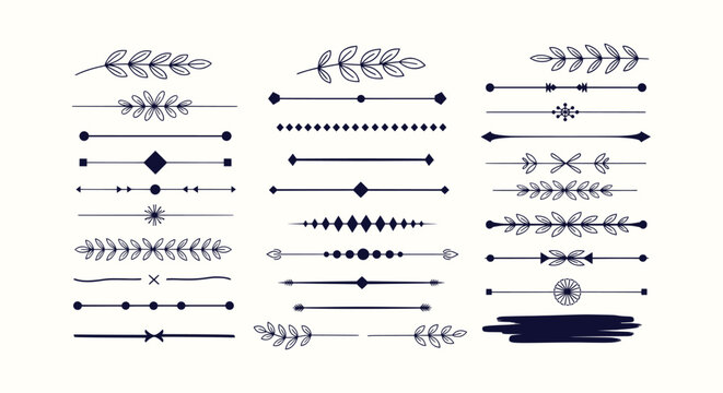 Collection of hand drawn minimalist decorative dividers border elements for elegant page decoration