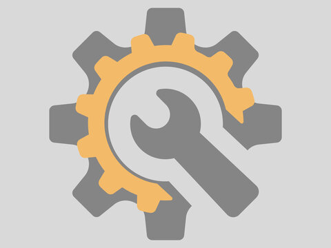 Minimalist gear and wrench icon concept for settings, maintenance, and technical support