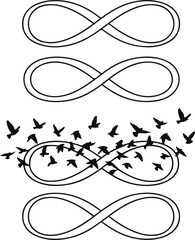 Naklejka premium Infinity symbol with birds in flight line art illustration