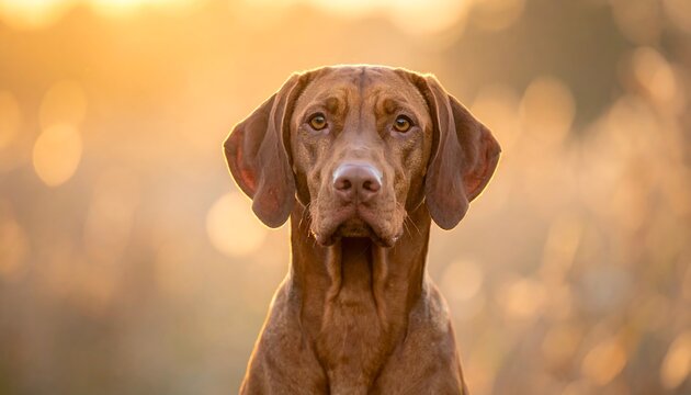 A brown dog with floppy ears and a blurred background