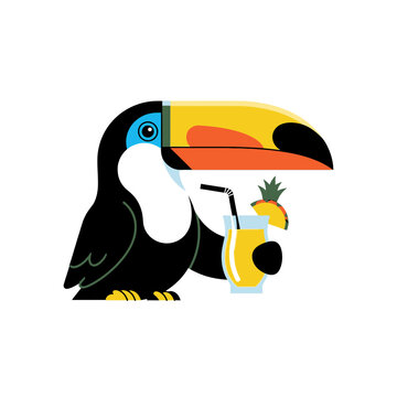 Toco Toucan with Tropical Drink - Exotic Bird Character