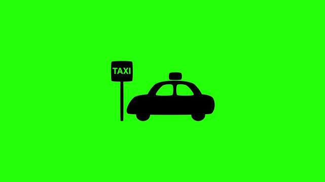Professional 4K footage of a passenger sedan taxi car with a taxi stand sign post silhouette bouncing cleanly. Clean transport transit travel web icon.