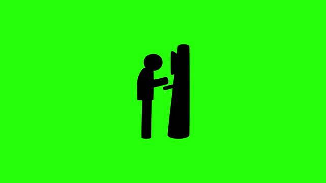 Premium 4K motion graphic of a passenger using an automated self-service ticket kiosk silhouette bouncing. Ideal asset for transit station video.