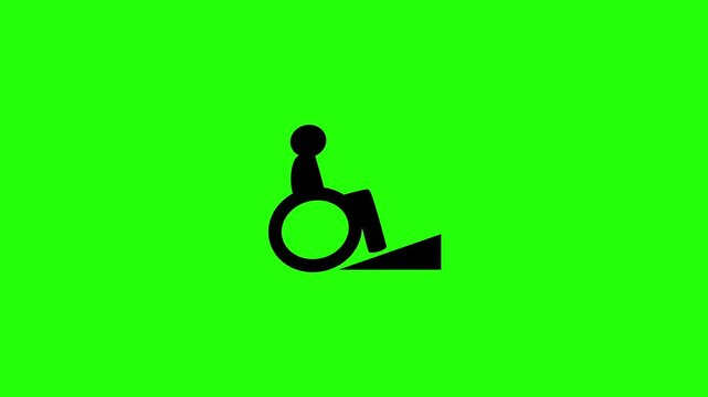 Clean 4K horizontal video showing a wheelchair moving up an accessibility ramp incline silhouette bouncing. High quality universal design popup asset.