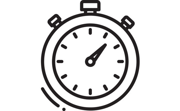 Stopwatch with Black Hands and Markers on a White Background Featuring Time, Analog, Clock with Timer and Round Elements for Circular, Measurement