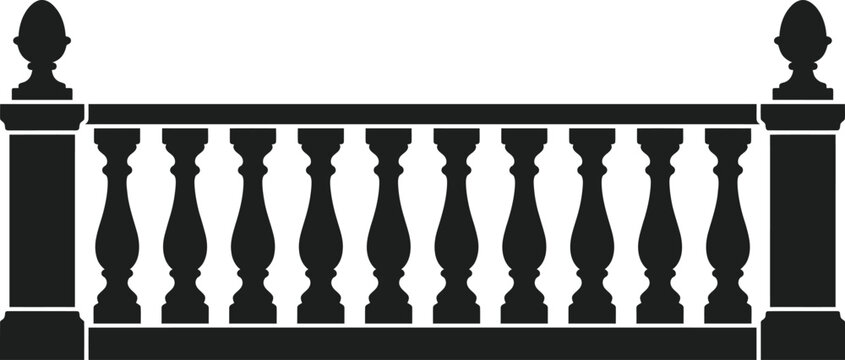 Classic architectural balustrade silhouette, black balcony railing fence vector illustration