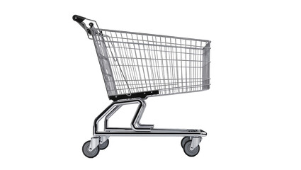 Shiny chrome shopping cart with wire mesh basket, isolated on transparent background © Corotaev