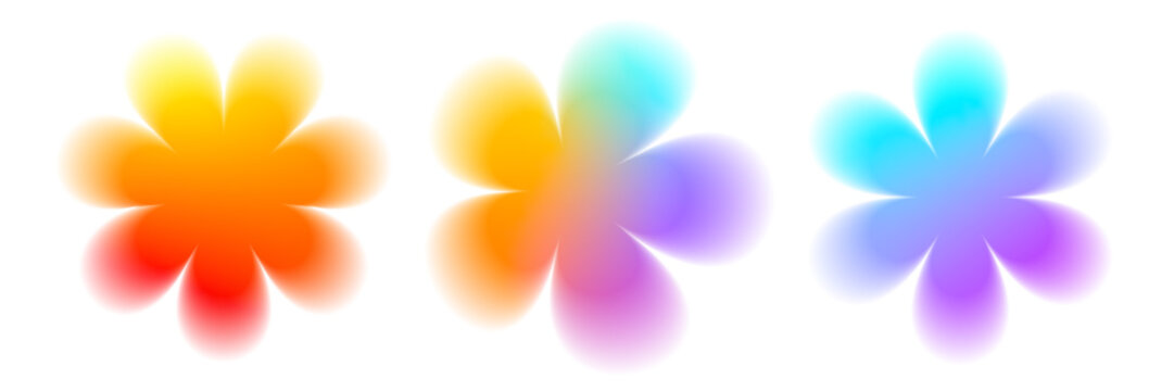 Dreamy abstract gradient blobs with glowing blur texture and soft organic shapes Modern y2k aura figures in colorful mesh style isolated on white background for trendy graphic design