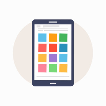Flat design smartphone with colorful app icons on screen