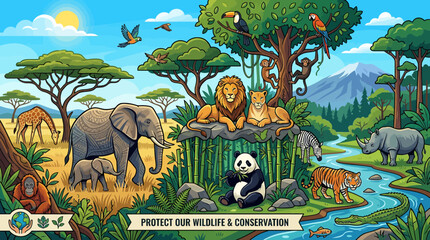 Diverse Wildlife Animals in Natural Habitat, Africa, Asia, Forest, Jungle, Conservation © il