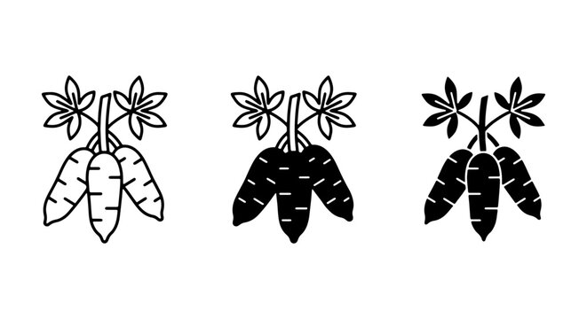 Cassava Root Vector Icons, Yuca Plant Illustrations, Tapioca Tuber Graphics, Root Vegetable Set