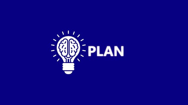 Business strategy concept: animated lightbulb with brain and plan text