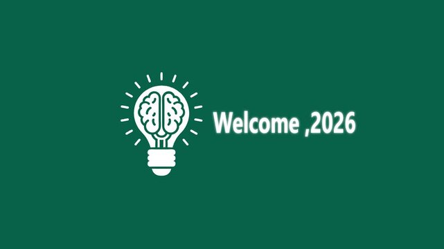 Welcome 2026 creative idea animation with brain lightbulb