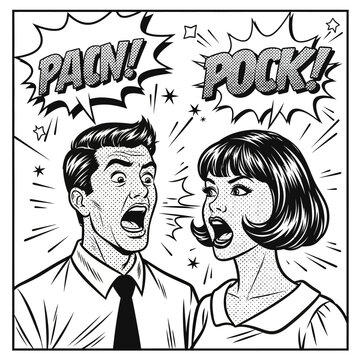 Comic Book Argument: Couple Shouting, PACH! POCK! Sound Effects, Retro Pop Art