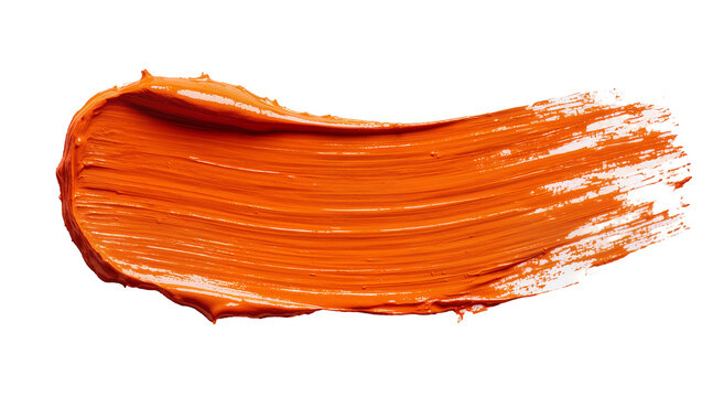 Thick orange paint smear with visible brush strokes, isolated on transparent background