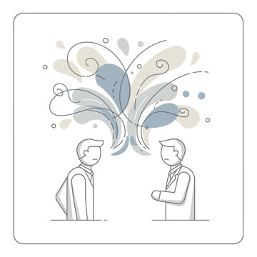 Conflicted communication, clashing ideas, emotional outburst between two people abstract illustration