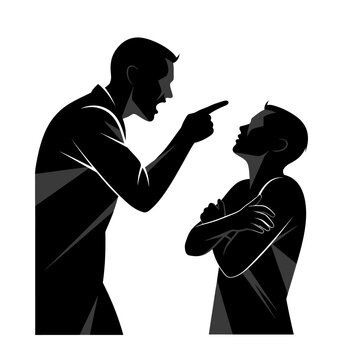 Father rebuking son, silhouette, anger, discipline, family conflict, education, supervision