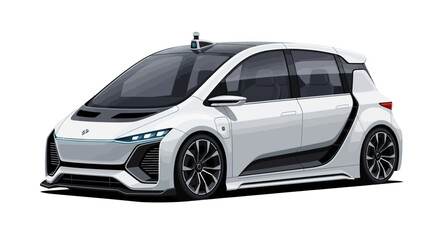 Fototapeta premium Futuristic autonomous electric car, white concept vehicle with lidar sensor