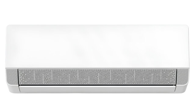 Modern White Wall Mounted Air Conditioner Isolated on Transparent Background, Home Cooling Appliance PNG, Energy Efficient Split AC Unit