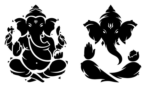 Lord Ganesha Hindu deity silhouette icons for yoga and meditation branding in minimalist style