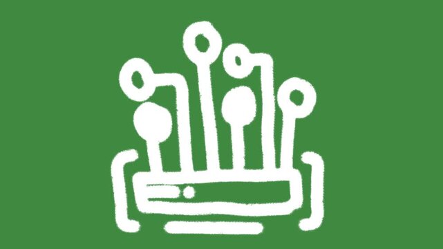 Digital growth bar chart hand-drawn cartoon graphic with chalk outline infographic data node icon isolated on green screen background for cybersecurity network system server line art element concept.