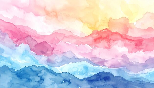 ピンクと青のパステルカラーが重なる波打つ水彩画風背景