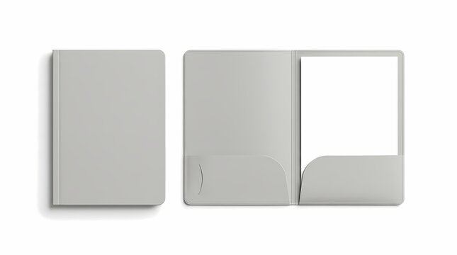 Gray Folder Mockup Front and Back View Isolated on White Background