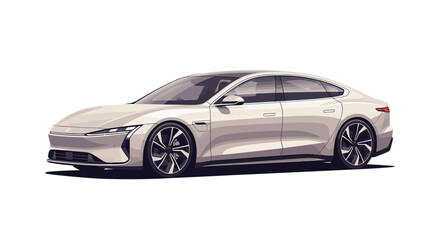 Fototapeta premium Modern Electric Sedan Car, Sleek White Luxury Vehicle Studio Shot