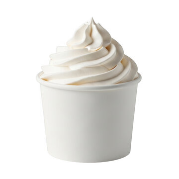 Vanilla ice cream in a small white cup with whipped cream