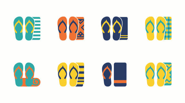 Collection of colorful summer flip-flop sandal icons with varied patterns.