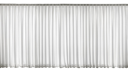 Sheer white fabric curtains with vertical pleats, isolated on transparent background