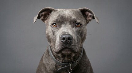 Obraz premium A close-up of a Pit Bull with a natural expression in standard grey studio lighting.